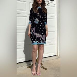 Donna Morgan Black & Purple Mini Dress W/ 3/4 Long Sleeves Size 4